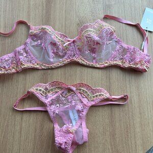 Pink Lace Floral Embroidery Lingerie, NWT
